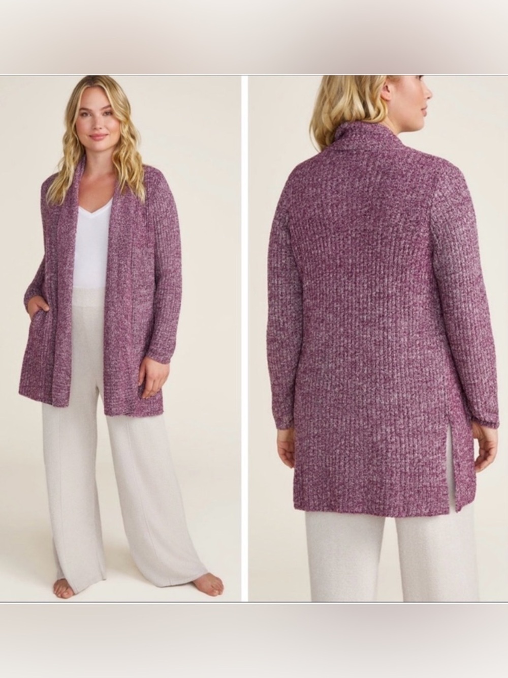Barefoot Dreams Cozychic Lite
Montecito Cardigan in Heathered Burgundy 1X